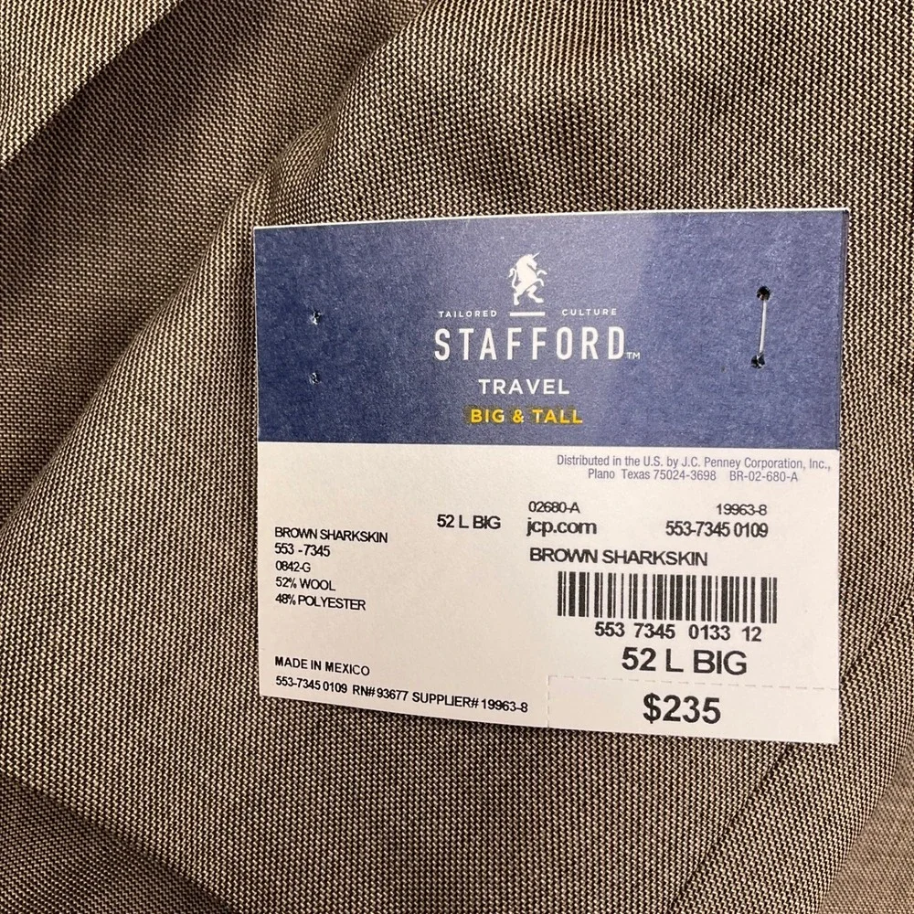 Stafford Blazer & Vest Mens 52BL Brown Travel Wool